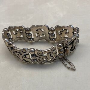Vintage-Inspired Sterling Silver Filigree Link Bracelet 83g
